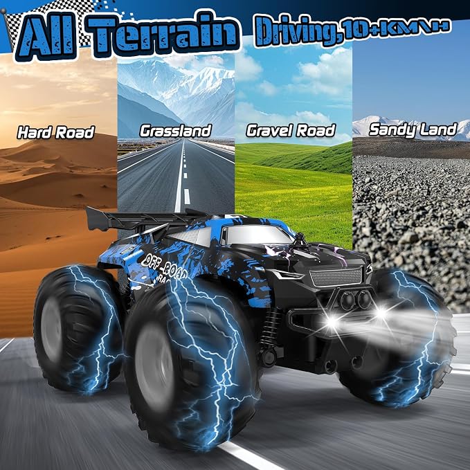 Remote Control Car, All-Terrain Remote Control Truck for Boys, Rechargeable Rc Truck with LED, 1:20, 10KM/H, 2 Motors, 2.4GHZ, Speed Friendly, Sturdy, Rc Cars for Christmas, Kids, Beginner