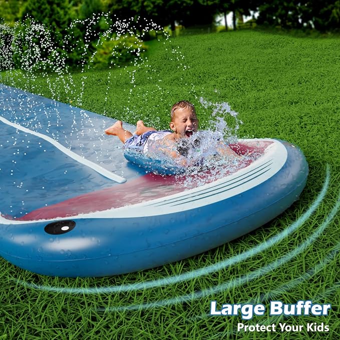 Jasonwell Slip and Water Slide - 20Ft Heavy Duty Lawn Slip Waterslide for Kids Adults with Splash Sprinkler N 2 Bodyboards Backyard Summer Outside Outdoor Water Play Toys (Shark-2Lanes)