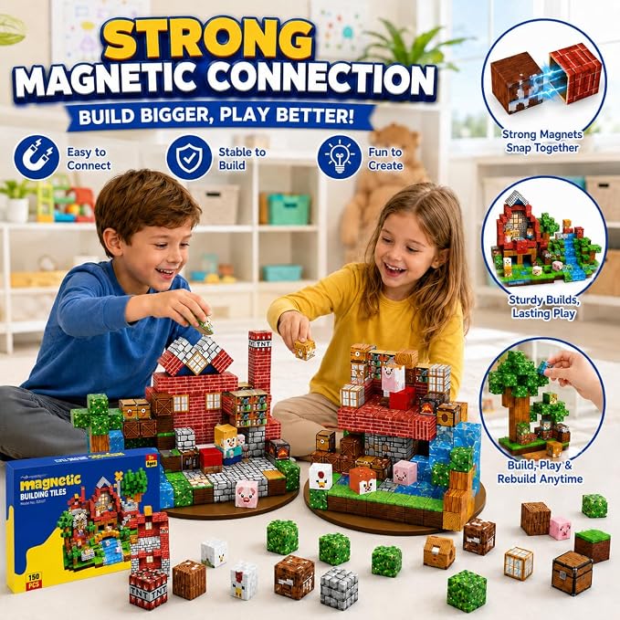 AuroraSynth 150PCS Magnetic Blocks - 0.8in Magnetic Building Blocks Cubes, Magnet Toys for Kids, Stacking Construction Magnets, School STEM Toys Birthday for Boys & Girls Ages 3+
