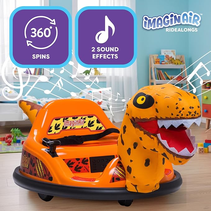 6V Raptor Dinosaur Toys Bumper Car - Kids Car to Drive, Ride On Toy, Auto-Inflated, w/Music, Parent Remote Control, LED Lights, 360° Spin, 1 MPH, Max Weight of 66lbs, Age 1.5-4 Years