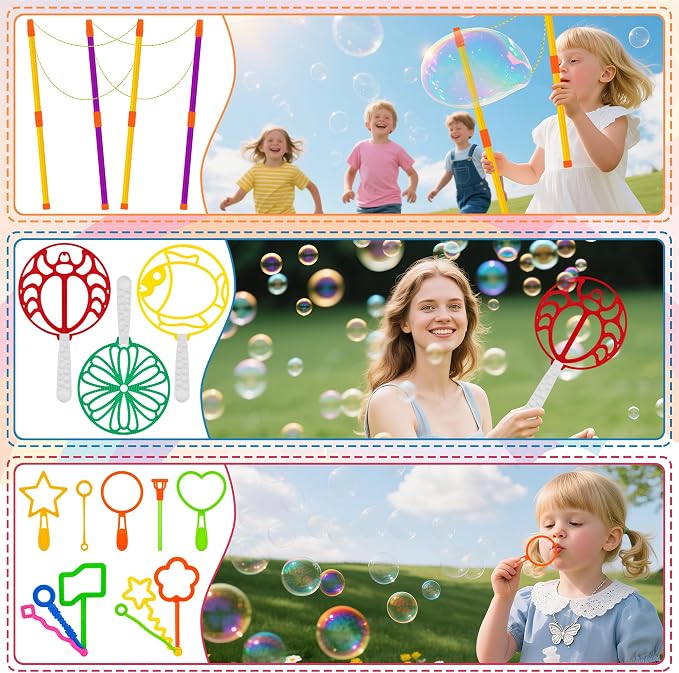 Giant Bubble Wand Kit, 24 Pcs Big Bubble Wands Set with Tray Funny Bubble Maker for Kids Summer Outdoor Birthday Party Favors Gifts