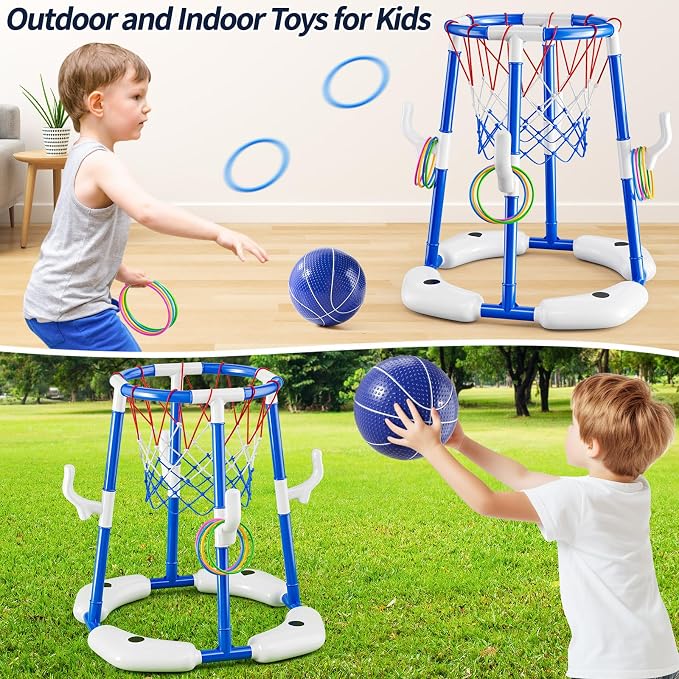 MSKOLER Pool Basketball Hoop, 2 in 1 Floating Pool Toys with 4 Balls and Inflatable Pump, Indoor Outdoor Water Basketball Swimming Pool Games Gifts Toys for Kids Ages 4-8 8-12