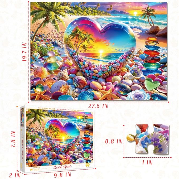 1000 Piece Puzzle for Adults, Difficult and Fun Adult Jigsaw Puzzles 1000 Pieces, Beach Sunset (27.5 x 19.7 Inch)