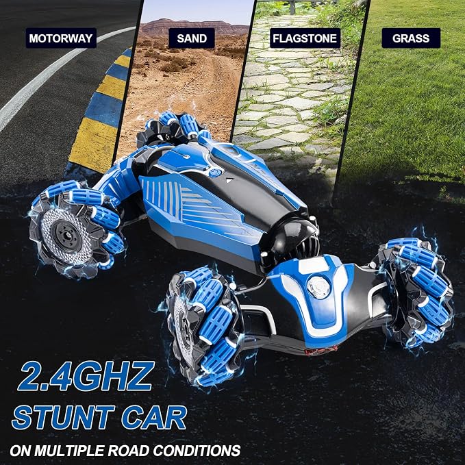 RC Stunt Car, 4WD Drive Remote Controlled Gesture Sensor Toy Car, Hand Remote Control car with 360° Flipping Light and Music, Children's Toys for Boys and Girls Aged 5-13