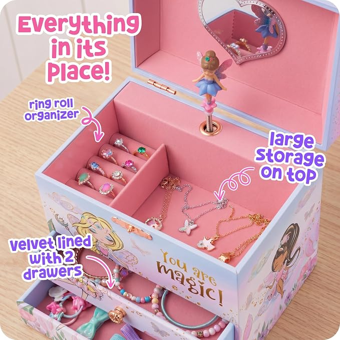 Giggle & Honey Musical Fairy Jewelry Box for Girls - Kids Music Box with Spinning Fairy and Mirror, Princess Birthday Gifts for Little Girls, Childrens Jewelry Boxes for Ages 3-10 - 6.8 x 5.3 x 6 in