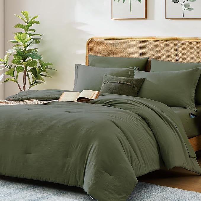 WRENSONGE Twin XL Comforter Set- 5 Pieces Olive Green Twin XL Bedding Sets with 1 Fitted Sheet, 1 Flat Sheet, 1 Pillow Sham and 1 Pillowcase
