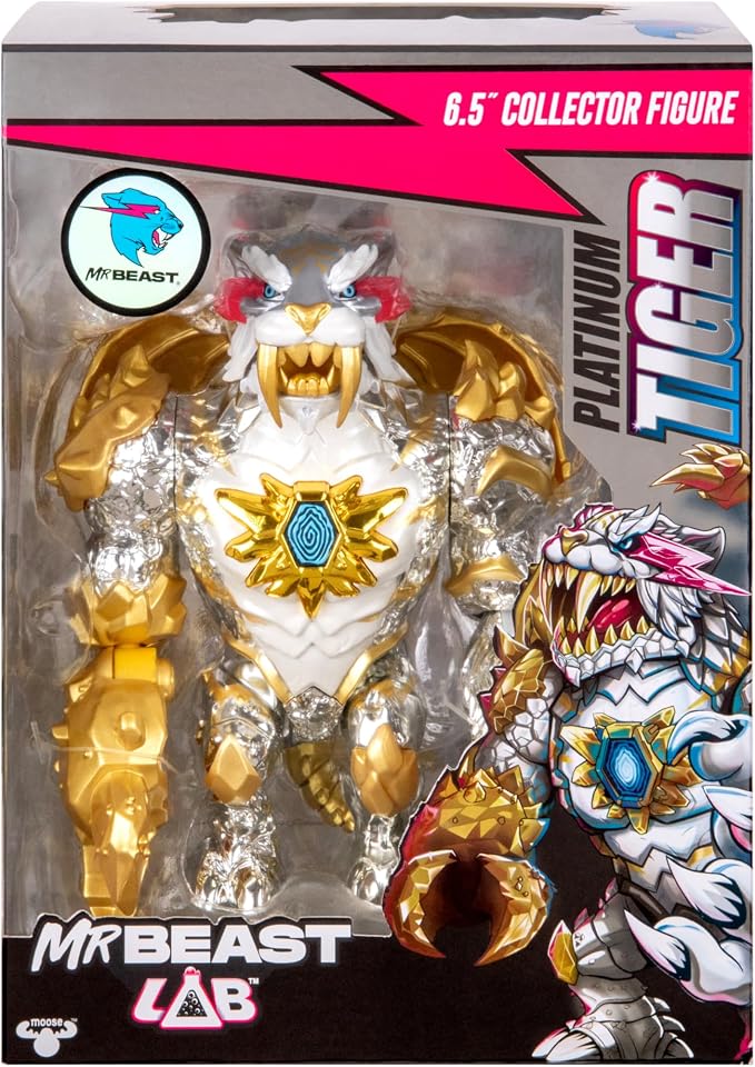 MrBeast Lab Apex Beast Tiger Collector Figure, 6.25" Tall, with Extreme Detailing, Premium Packaging, 13 Points of Articulation & Chomp Jaw - Styles May Vary