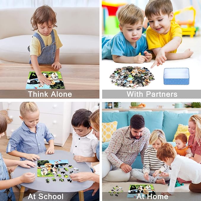 LELEMON Puzzles for Kids Ages 4-6,Dogs on the Grass 60 Piece Puzzles for Kids Ages 4-8 in a Metal Box,Children Jigsaw Puzzles Kids Puzzles,Educational Learning Puzzle Toys for Girls and Boys