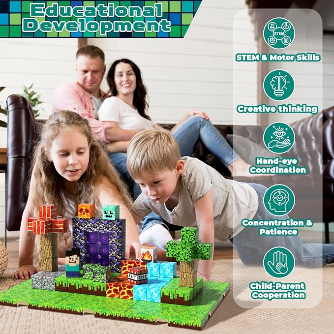 150PCS Magnetic Blocks with 6 Base Plate - Building Blocks Cubes for Kids Ages 4-8, STEM Magnet Building Toys Boys Girls, Christmas Birthday Gifts Preschool Educational Learning Toy for 3+ Years Old