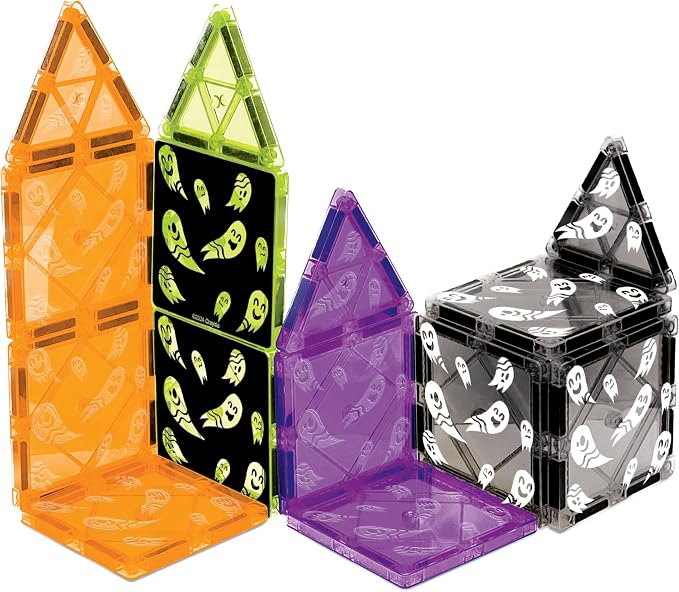 CreateOn Crayola Magnetic Tiles, Building Set for Kids, Magnetic Toys for Kids, Travel Toys, Classroom Sensory Blocks, STEM & Montessori for Boys & Girls Ages 3+, 14-Piece Set (Halloween)