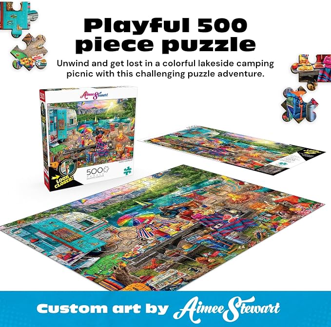 Buffalo Games Aimee Stewart - Family Campsite - Look Closer - 500 Piece Jigsaw Puzzle - 21.25 x 15 in - Hidden Images - Reference Poster - Adult Puzzles