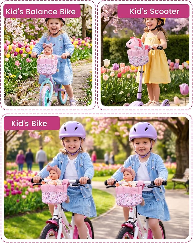 BABESIDE Doll Bike Seat for 12 Inch Dolls, Pony Doll Carrier for Kids Bike and Scooter, Baby Doll Accessories for Outdoor Play, Doll Bicycle Seat Gift for Girls Age 3+