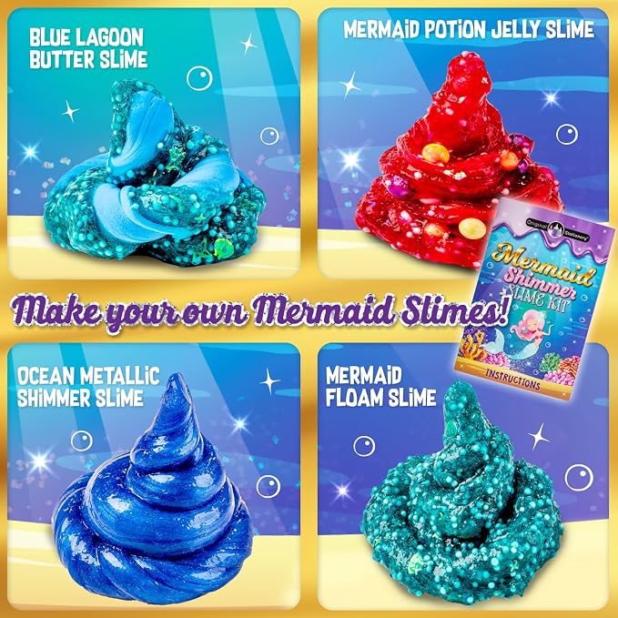 Original Stationery Mermaid Slime Kit for Girls Ages 7–12, DIY Glow-in-The-Dark Slime Set with Shimmer, Foam Beads & Glitter Add-Ins, Fun Creative Craft Activity, Birthday Gift for Kids