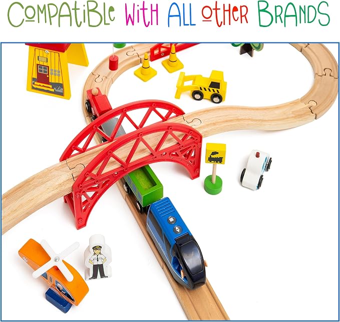 KipiPol Battery Operated Action Locomotive Toy Train Set for Wooden Tracks, (Magnetic)-Compatible with Thomas The Train Toys, Brio Tram Set for Toddlers 3-5 and up, Stocking Stuffers for Kids