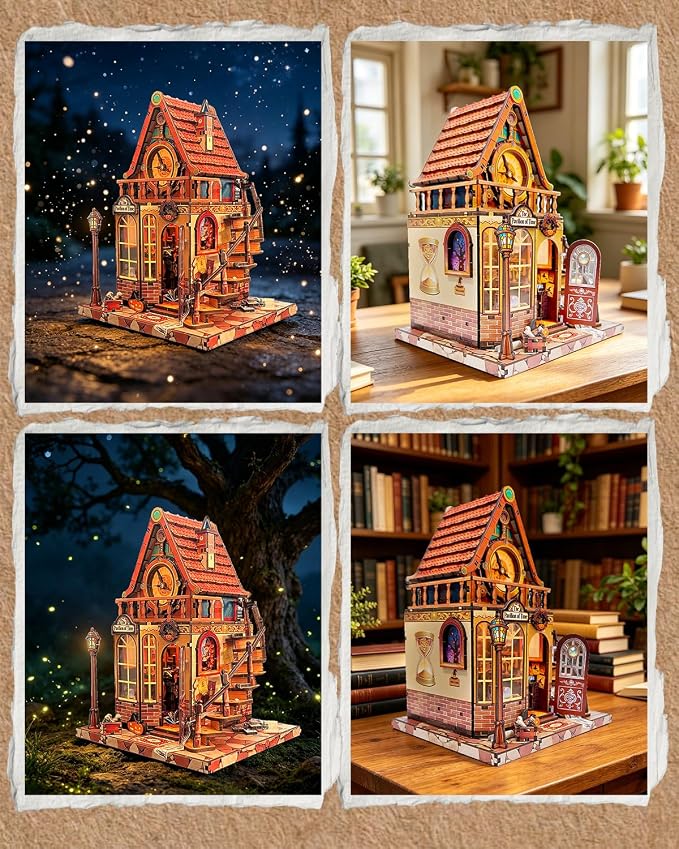 OZJAY DIY Miniature House Kit - 3D Wooden Puzzles for Adults | with LED Lights, Home Decor, Craft Gifts for Christmas Birthday Father's Day