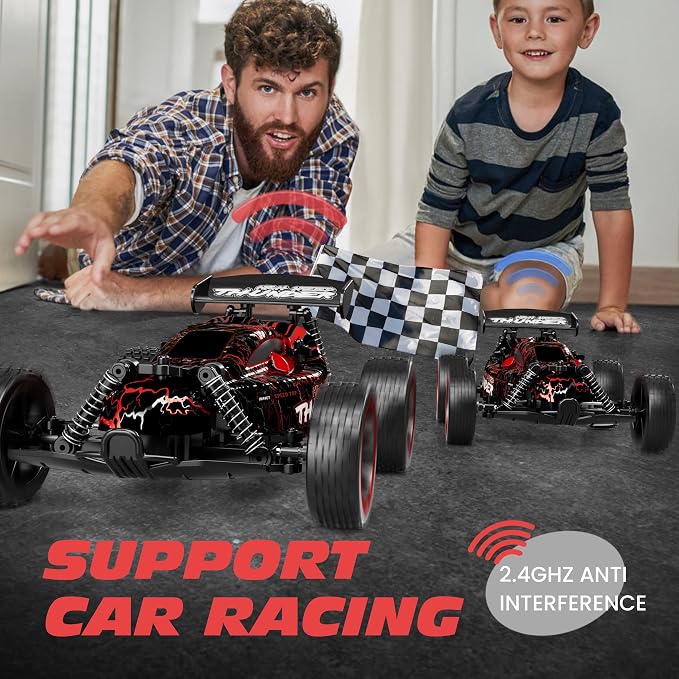 Tecnock RC Cars for Kids, 1:18 Scale 2WD RC Car with LED Lights, 2.4GHz Remote Control Car with USB-C Easy Charging & 50 Mins Playtime, Toys Gifts for Boys & Girls Ages 8-12