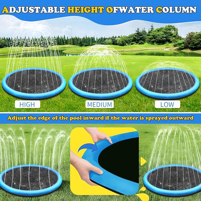 CACSPS 75" Non-Slip Splash Pad for Kids and Dog, Thicken Sprinkler Pool Summer Outdoor Water Toys, Extra Large Backyard Wading Pool for Children Boys & Girls or Pet Dog (Blue)