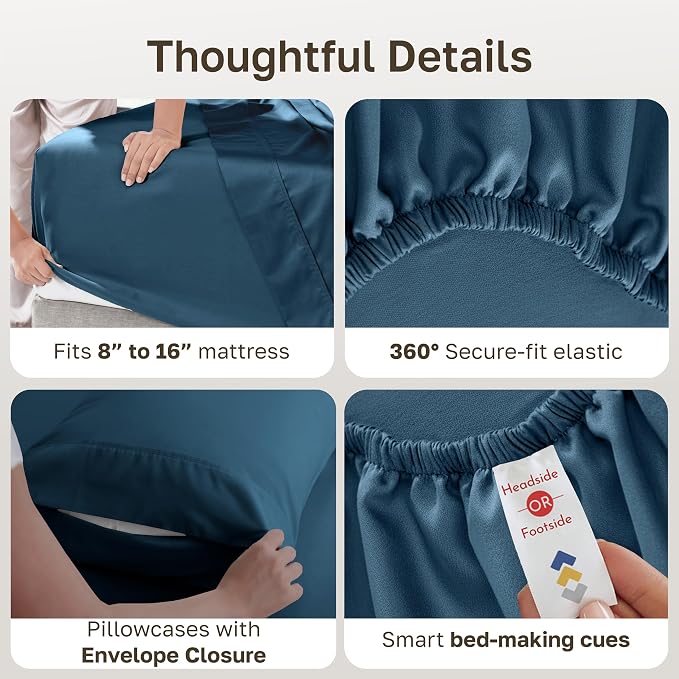 California Design Den 6-Pc King Size Sheet Set with 4 Pillowcases - Soft 400 Thread Count 100% Cotton Sheets, Sateen Weave, Deep Pocket Bedsheets Set - Peacock Blue