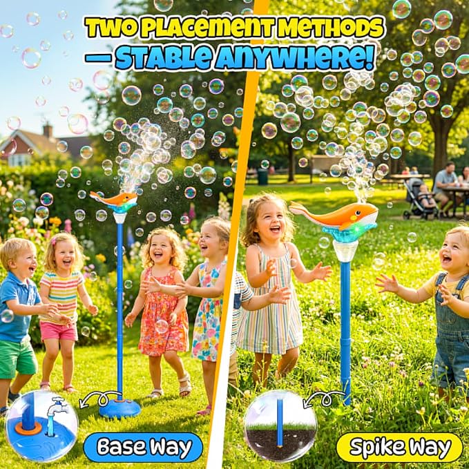 Standing Bubble Machine for Kids Outdoor, Whale Bubble Torch with Light Lamp Music, 47" Adjustable Height Automatic Bubble Blower Maker Fountain Tower, Stand Up Outside Bouncer Handheld Lanterns Toys