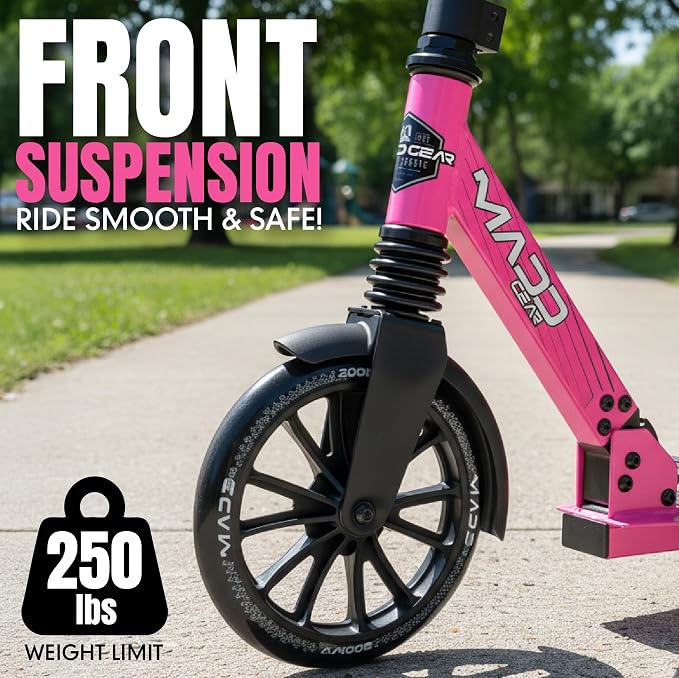 Kick Scooter for Kids, Teens & Adults - Lightweight Durable Frame, Smooth Ride, Sturdy Deck - Fun Rides for All Ages - Madd Gear