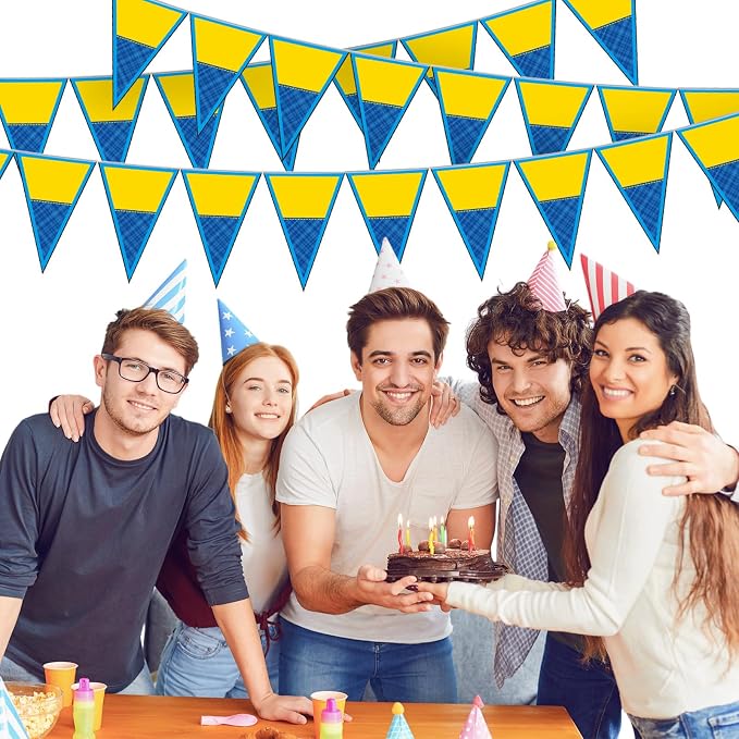 Tiamon 5 Pcs Yellow Cartoon Birthday Party Decorations Yellow Banana Triangle 49.2 ft Flag Pennant Banner Garland Streamer for Birthday Baby Shower Cartoon Themed Party Supply