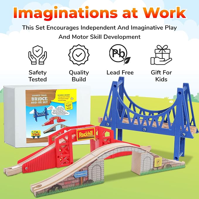 On Track USA Bridge Accessory Train Set: Suspension, Overpass and Arch Bridge Set Compatible with All Major Toy Trains Railway Expansion Accessories, Toy Train Track Accessory