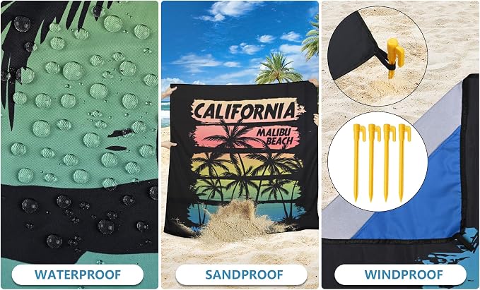 HIHOHO Beach Blanket Waterproof Sandproof Extra Large Beach Mat 79" X 83"/120"x108"for 1-8 Adults Quick Drying Durable Outdoor Picnic Mat for Beach Travel Camping Hiking