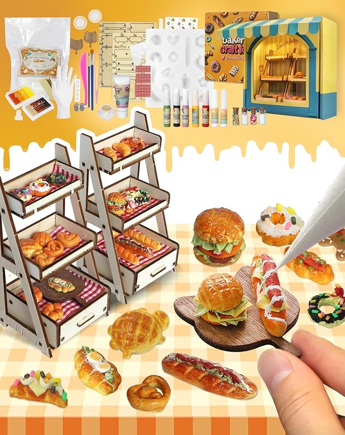 iLAND Air Dry Clay Kits Fun Crafts for Teens DIY Mini Bakery Miniature Food Toy Easy Crafts for Adult Women 1/12 Scale Accessories of Dollhouse Kitchen Creative Family Game Night Birthday Gift Ideas