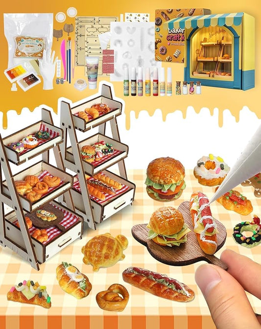 iLAND Air Dry Clay Kits Fun Crafts for Teens DIY Mini Bakery Miniature Food Toy Easy Crafts for Adult Women 1/12 Scale Accessories of Dollhouse Kitchen Creative Family Game Night Birthday Gift Ideas