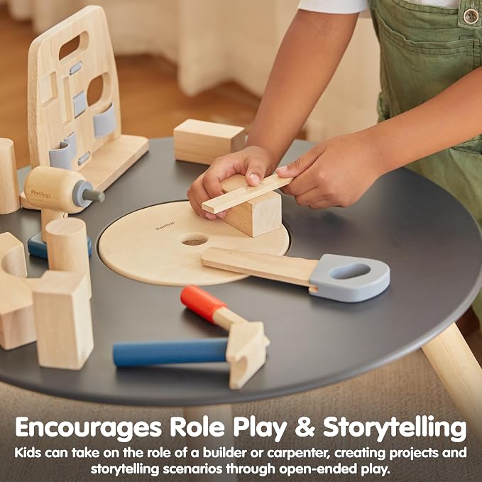 PlanToys® Wooden Handy Carpenter Set for Montessori Inspired Practical Life Play | Fine Motor, Construction and Imaginative Skill Building | Eco Friendly Tool Set for Creative Hands On Learning