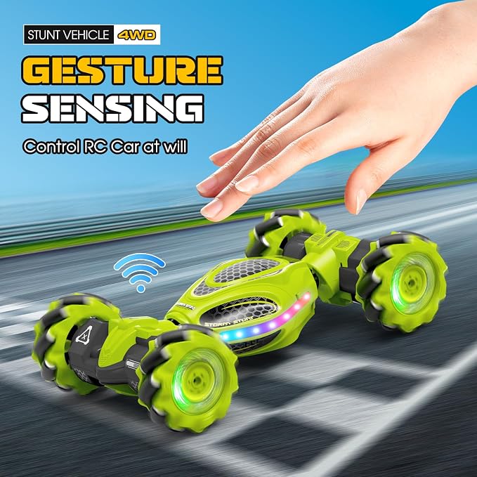 Gesture Sensing RC Stunt Car, Remote Control 2.4GHz 4WD Hand Controlled Car Toys for Boys and Girls Age 6-12, 360° Rotating Drift RC Cars with Lights and Music, Ideal Birthday and Christmas Xmas Gift