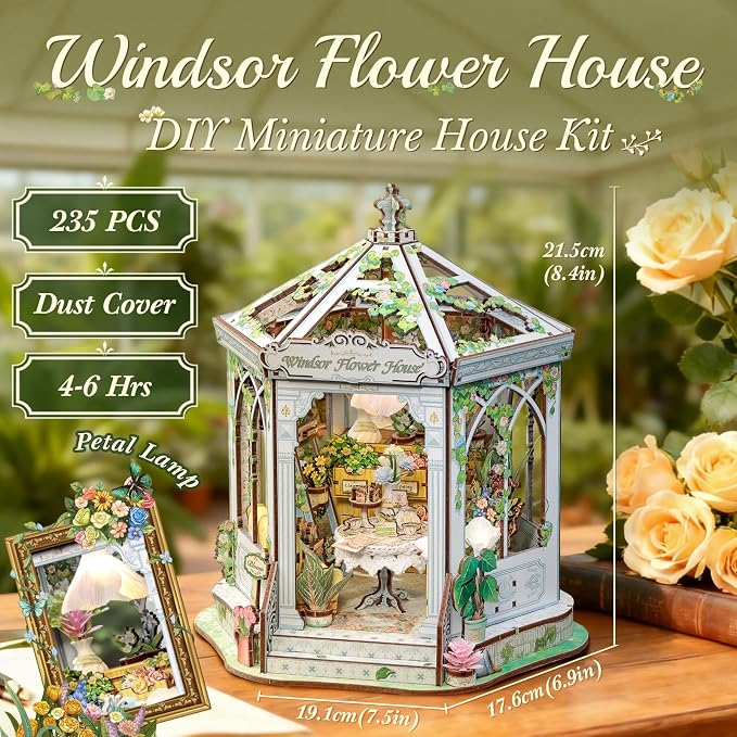 CUTEBEE DIY Miniature House Kit - 3D Wooden Puzzle Flower House Florist Book Nook Kit Model Building Set, Bookshelf Room Decor, DIY Craft Gifts for Adults Teens 14+ (Windsor Flower House)