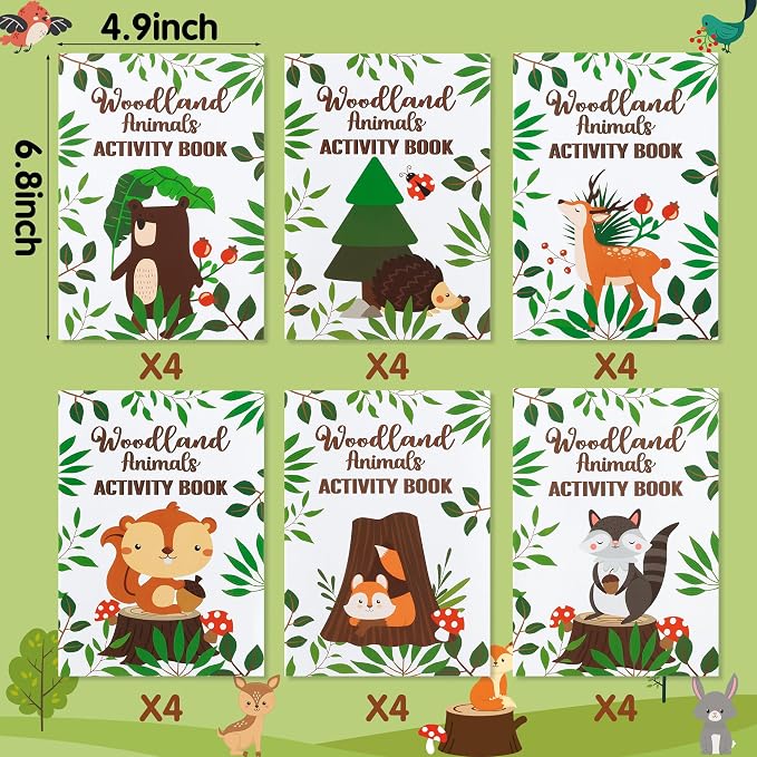 Dvbonike 24Pcs Woodland Animals Activity Books for Kids Forest Creatures Mini Fun Games Coloring Book in Bulk Wild Party Favors Goodie Bags Stuffers for Birthday Classroom School Rewards Supplies