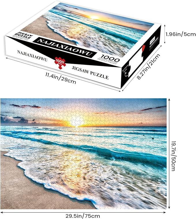 1000 Pieces Wooden Jigsaw Puzzle for Adults, Family or Elderly, Hawaiian Sunset Beach Puzzles, Art Home Decor DIY Funny Parent-Child Educational Game Toy Sunset Puzzle Gift for Mom, Wife, Friend
