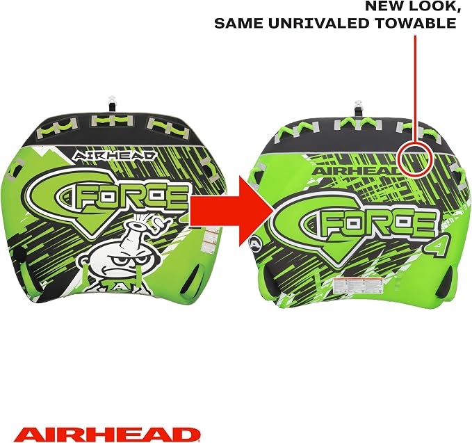 Airhead G-Force Towable Tube for Boating, 1-4 Rider Inflatable Boat Tube for Water Tubing, Heavy Duty Full Nylon Cover, Stabilizer Fins with Neoprene Knuckle Guards, Speed Safety Valve