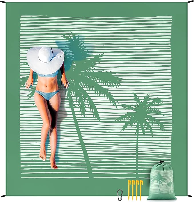 HIHOHO Beach Blanket Waterproof Sandproof Extra Large Beach Mat 79" X 83"/120"x108"for 1-8 Adults Quick Drying Durable Outdoor Picnic Mat for Beach Travel Camping Hiking
