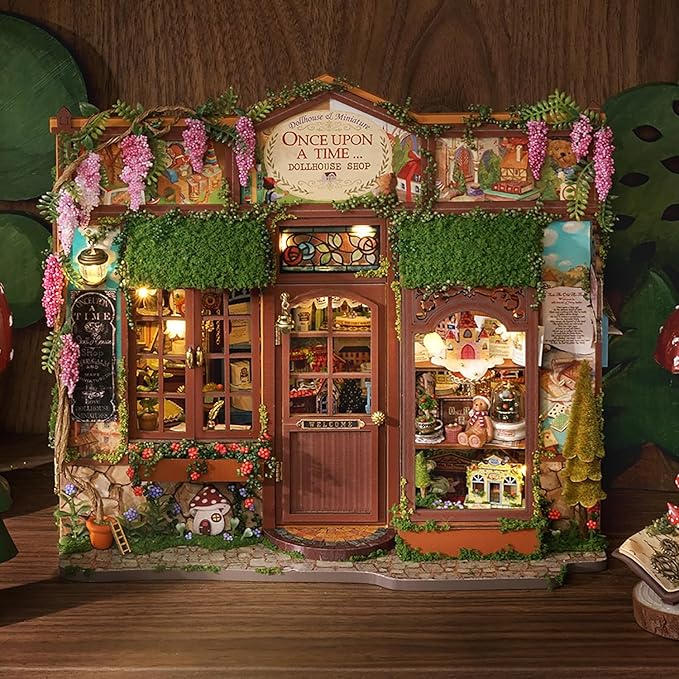 TuKIIE DIY Miniature House Kit with Furniture, 1:24 Scale Creative Room Opened & Closed Wooden Doll House Book Nook Plus Dust Proof for Kids Teens Adults(Dollhouse Shop)