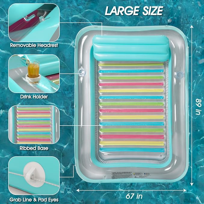 Inflatable Tanning Pool Lounger Float - Jasonwell 4 in 1 Sun Tan Tub Sunbathing Pool Lounge Raft Floatie Toys Water Filled Tanning Bed Mat Pad for Adult Blow Up Kiddie Pool Kids Ball Pit (RA, XXL)