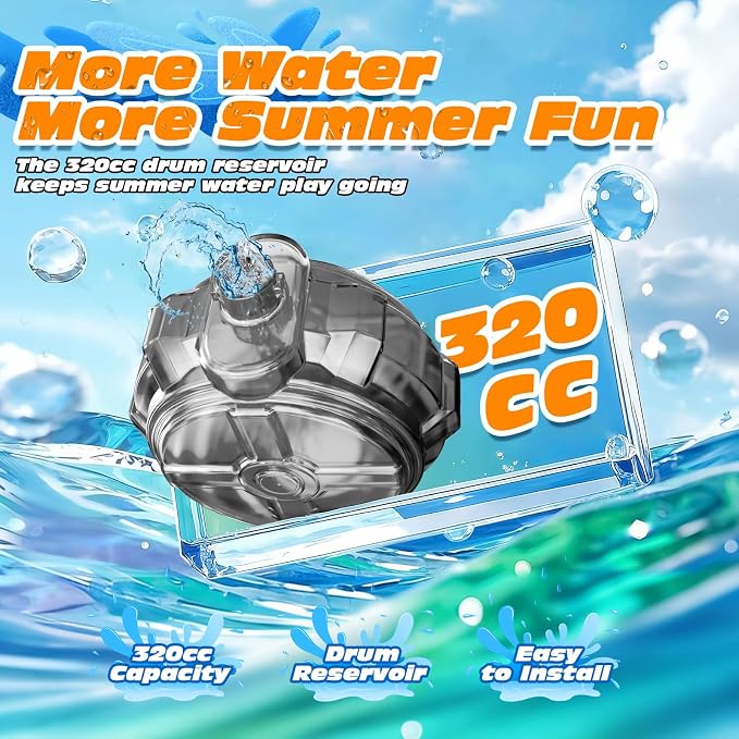 Electric Water Gun for Adults & Kids, Automatic Squirt Gun with 26 FT Range, Flashing Muzzle, USB Rechargeable Battery, 320cc Drum Reservoir, Outdoor Beach Pool Party Toys for Boys Girls