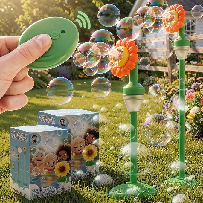 2 Pack Flower Bubble Machine with Remote, Leak-Resistant Outdoor Bubble Machine with LED Lights & Music for Backyard Parties, Gifts & Celebrations