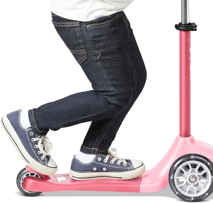 Radio Flyer Glider Jr. Scooter with Light Up Wheels, Pink, for Kids 2-5 Years Old, Lean-to-Steer, Adjustable Handlebar, Rear Foot Brake, Smooth Bearings, Comfort Grips, 3 Wheel Scooter for Kids
