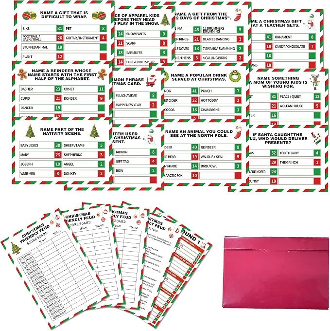 Christmas Friendly Feud Game, Santa Themed Party Game for Family, Winter Party Supplies and Activities Decorations, Holiday Trivia Games for Large Groups, 1 Pack(03)