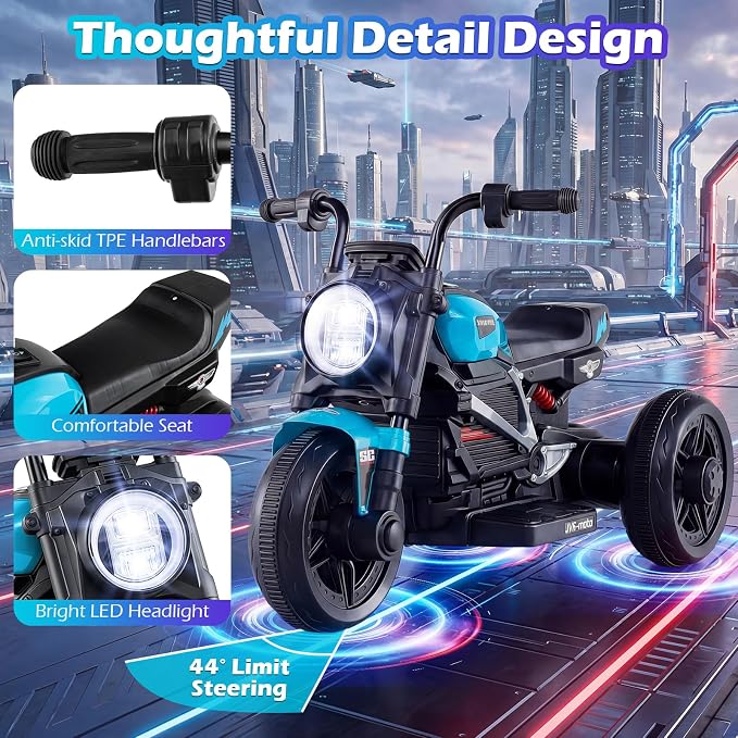 Costzon Toddler Motorcycle, 6V Chopper Kids Motorcycle Ride On Toy with LED Headlight, Music, Story, 3-Wheel Stable Electric Motorbike for Toddlers Boys Girls (Blue, 31" x 18.5" x 19.5"(L x W x H))