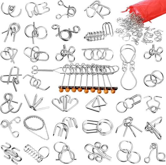 Metal Brain Teaser Puzzles Set of 36 with Pouch, Steel IQ Games Physics Mind Metal Puzzles for Adults Basket Stocking Stuffers for Adults Challenge Gifts(Medium)