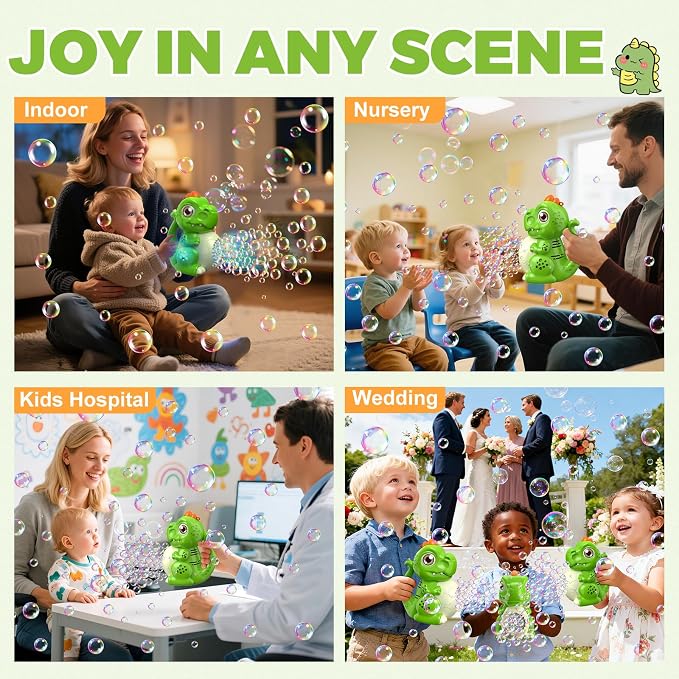 Toddler Toys Dinosaur Bubble Machine: Automatic Blower with Lights, Large 150ML Tank & Powerful Motor - Produces 15,000+ Colorful Bubbles/Min for Magical Party, Birthday