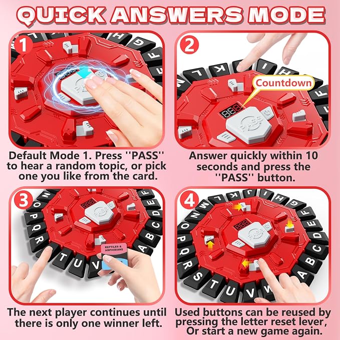 Resflycheng Word Game Family Board Game with Digital Display Timer and 2 Categories Modes Fun Fast-Paced 24-Letter Game for Learning Party Interactive (Red)
