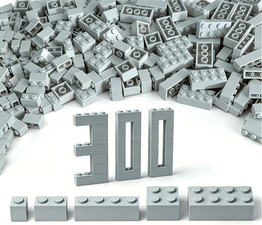 300Pcs Building Brick Bulk, Light Gray Bulk Bricks with 5 Sizes, Compatible with Lego and Parts and Pieces, Creative Halloween Christmas Building Block Toys for Boys Girls Ages 6 7 8 9 10 Years Old