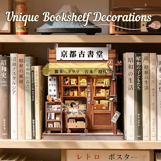 Fsolis Japanese Book Nook Kit - DIY Miniature House Kit | DIY Japan Bookstore Model 3D Wooden Puzzles for Adults Gift for Women Book Lovers (Antique bookery of Kyoto)