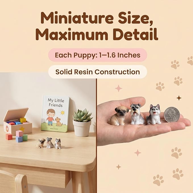 12PCS Mini Dog Figurines, Hand-Painted Tiny Resin Puppy Figures with 12 Realistic Dog Breeds, Small Animal Figurines Toy Set, Dog Lover Gifts for Women,Birthday Party Favors & Cake Toppers for Kids 3+