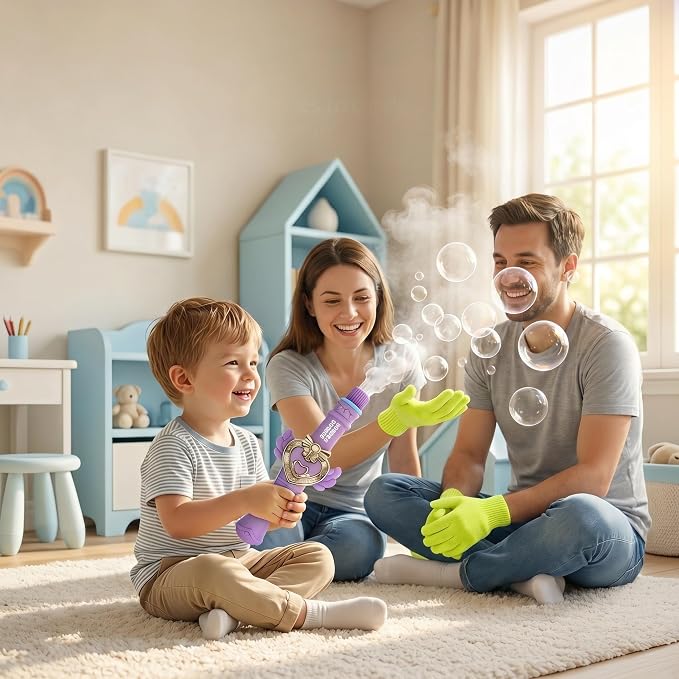 Fog Bubble Machine, Rechargeable Automatic Electric Smoke Bubble Machine, Magic Interactive Fog Bubble Maker with Smoke, Colorful Lights & Music, Bubble Fog Game for Parties Gift (Purple)